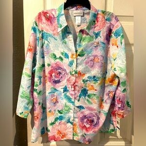 Alfred Dunner NWT Multi Colored Floral Button Down Collared Blouse